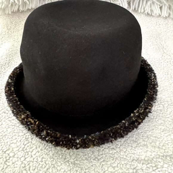 Filippo Catarzi Black with knit multi colored brim end 100% wool made in Italy. main image 9